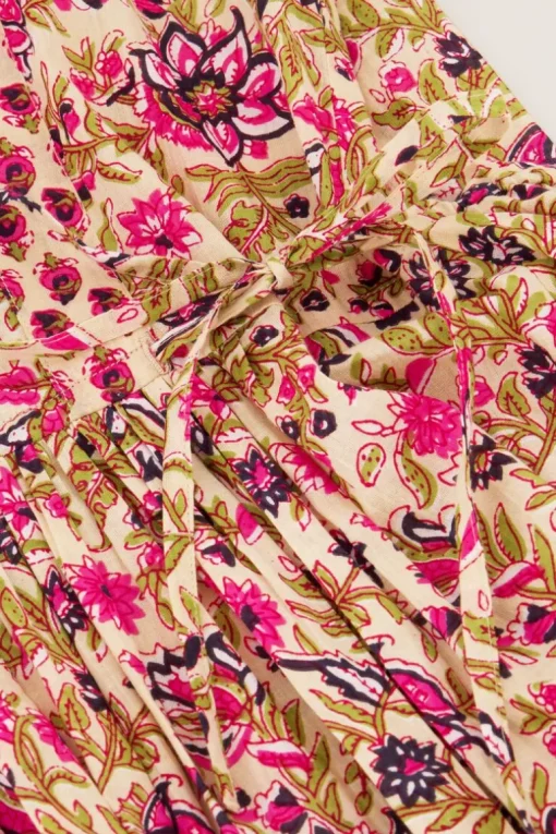 Beige Jurk Met Roze En Groene Bloemenprint