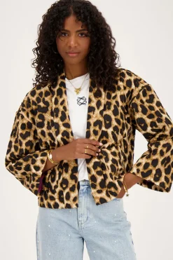 Beige Kimono Jasje Met Panterprint