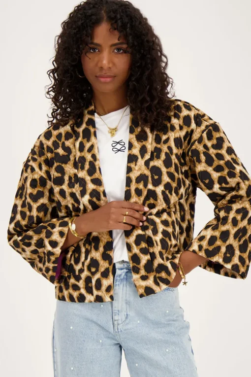 Beige Kimono Jasje Met Panterprint