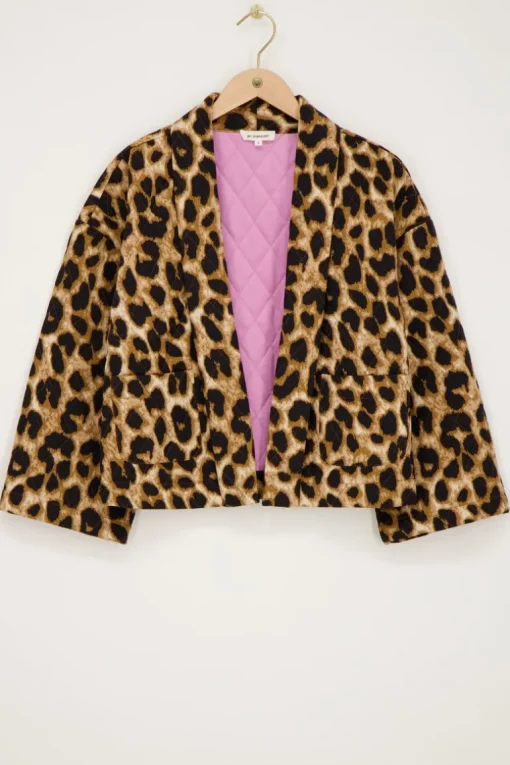 Beige Kimono Jasje Met Panterprint