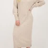 Beige Lange Jurk Met V-hals