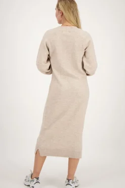 Beige Lange Jurk Met V-hals