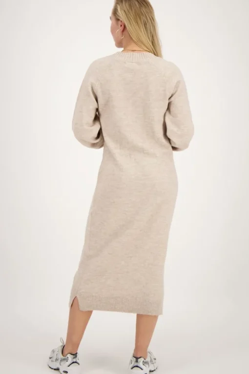 Beige Lange Jurk Met V-hals