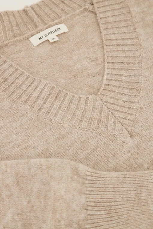 Beige Lange Jurk Met V-hals