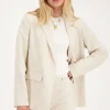 Beige Linnen Blazer Met Studs