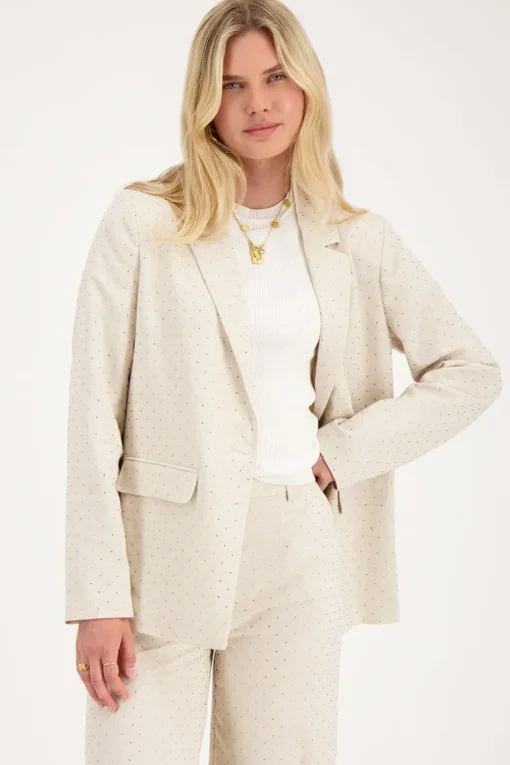 Beige Linnen Blazer Met Studs