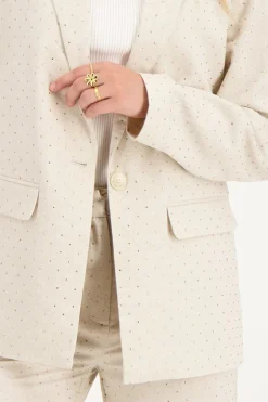 Beige Linnen Blazer Met Studs