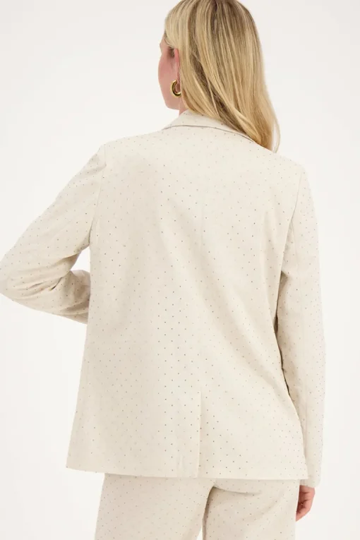 Beige Linnen Blazer Met Studs