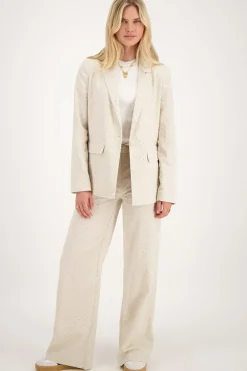 Beige Linnen Blazer Met Studs