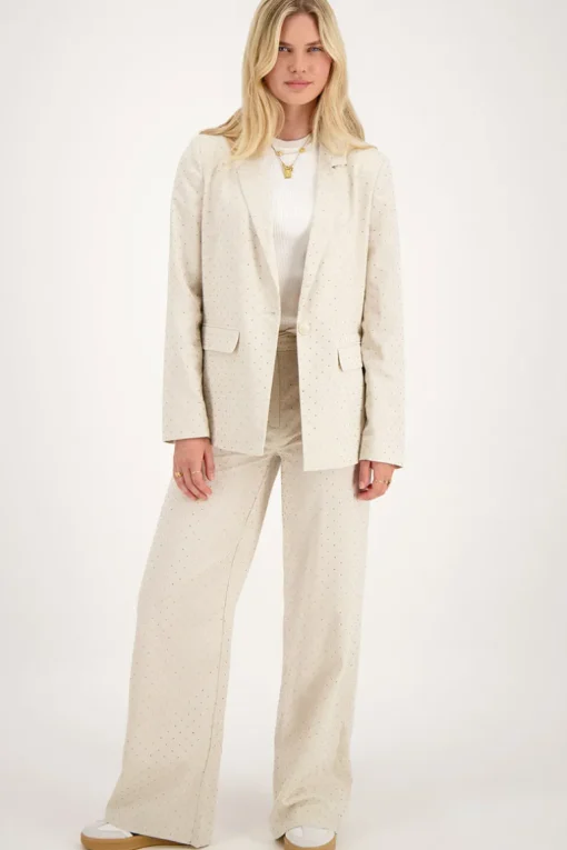 Beige Linnen Blazer Met Studs