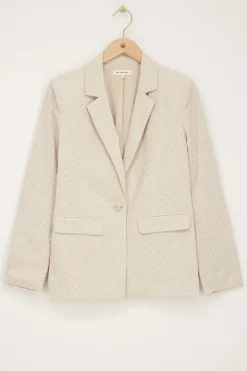 Beige Linnen Blazer Met Studs
