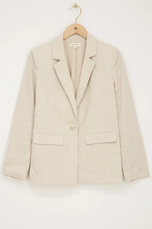 Beige Linnen Blazer Met Studs