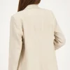 Beige Linnen Look Blazer Met Dubbele Knoopsluiting