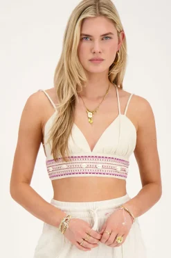 Beige Linnen Look Bralette Met Schelpen