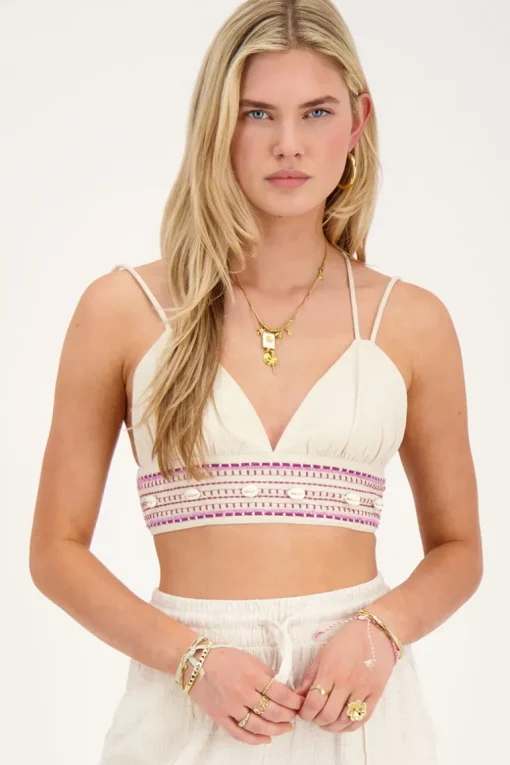 Beige Linnen Look Bralette Met Schelpen