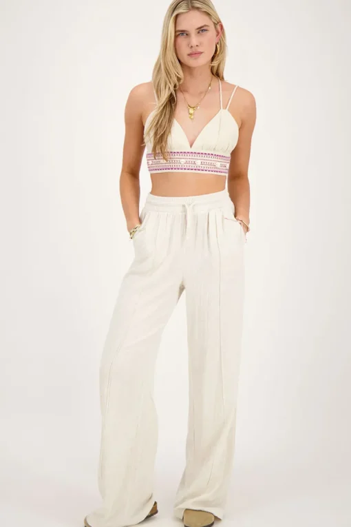 Beige Linnen Look Bralette Met Schelpen