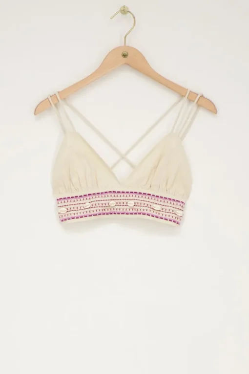 Beige Linnen Look Bralette Met Schelpen