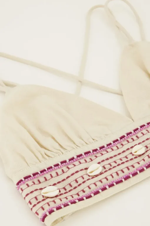 Beige Linnen Look Bralette Met Schelpen