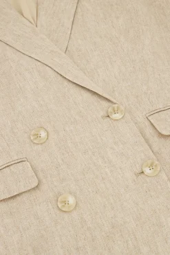 Beige Linnen Look Gilet Met Dubbele Knoopsluiting