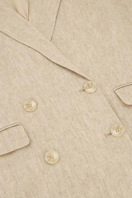 Beige Linnen Look Gilet Met Dubbele Knoopsluiting