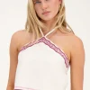 Beige Linnen Look Halter Top Met Kralen