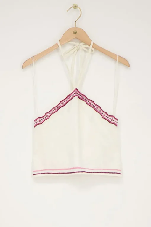 Beige Linnen Look Halter Top Met Kralen