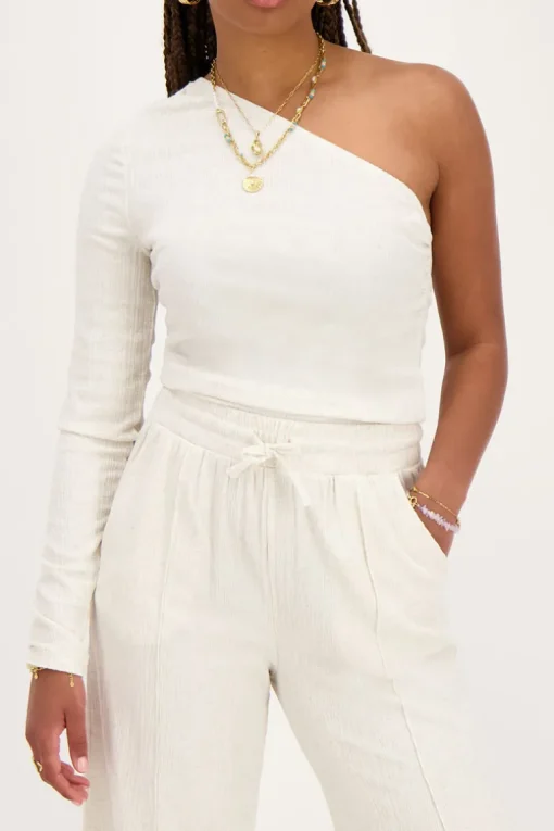 Beige Linnen Look One-shoulder Top