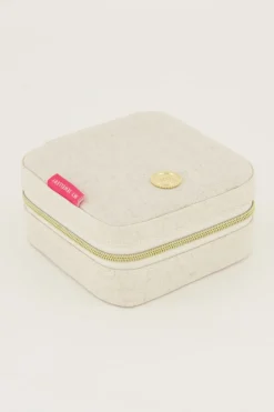 Beige Linnen Look Sieraden Etui Klein