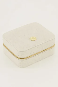 Beige Linnen Look Sieraden Etui Medium