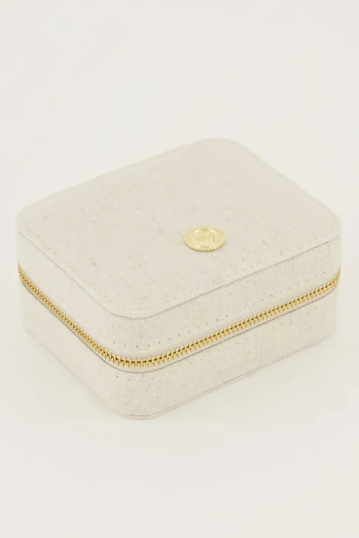 Beige Linnen Look Sieraden Etui Medium