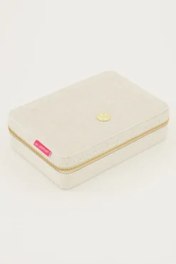 Beige Linnen Look Sieraden Etui Groot