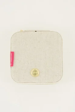 Beige Linnen Look Sieraden Etui Klein