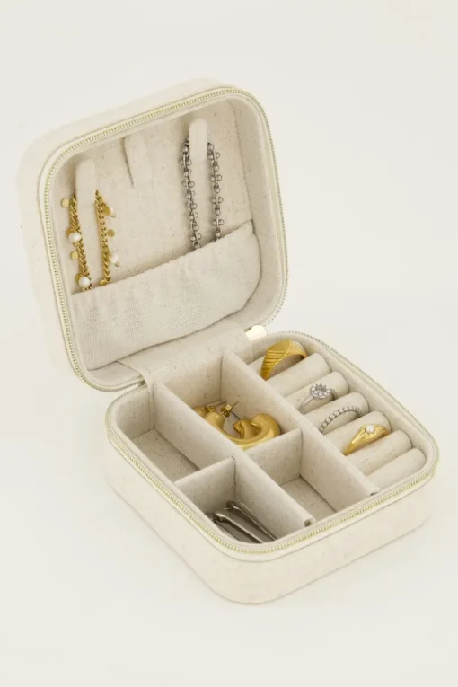 Beige Linnen Look Sieraden Etui Klein