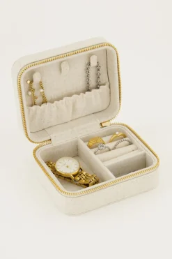 Beige Linnen Look Sieraden Etui Medium