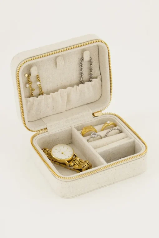 Beige Linnen Look Sieraden Etui Medium