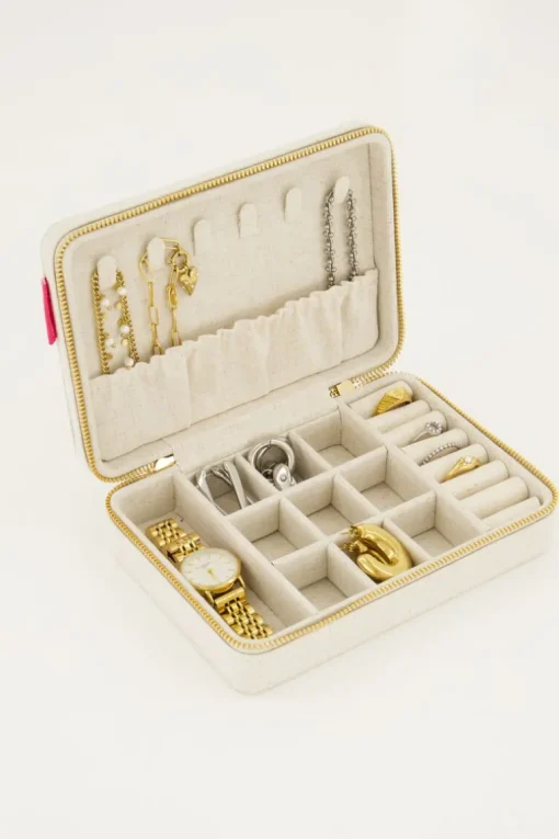 Beige Linnen Look Sieraden Etui Groot