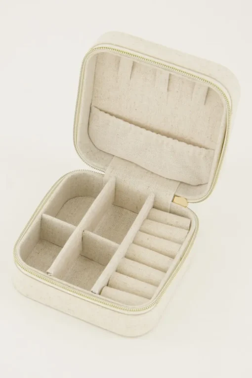 Beige Linnen Look Sieraden Etui Klein