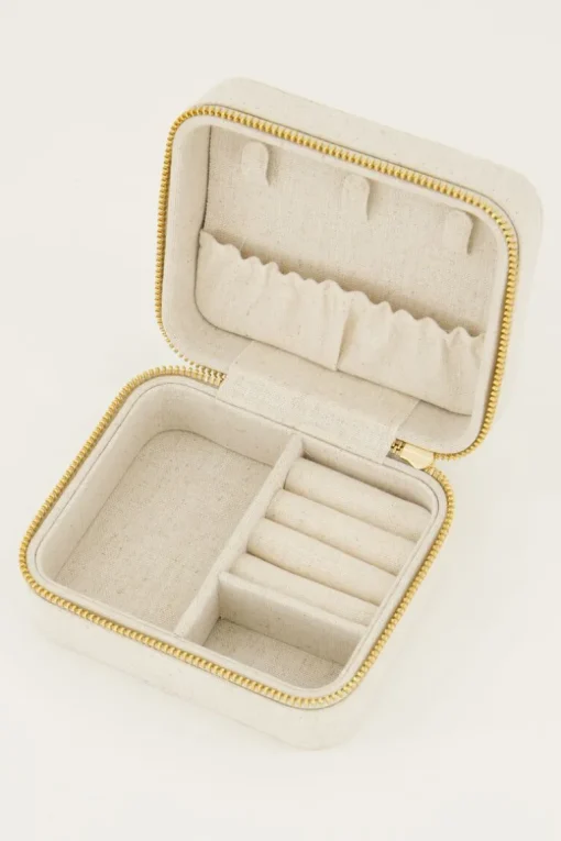 Beige Linnen Look Sieraden Etui Medium