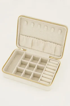 Beige Linnen Look Sieraden Etui Groot