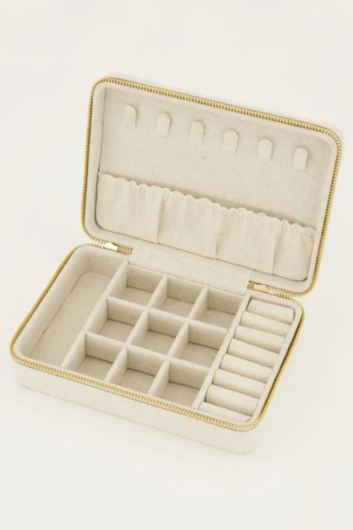 Beige Linnen Look Sieraden Etui Groot