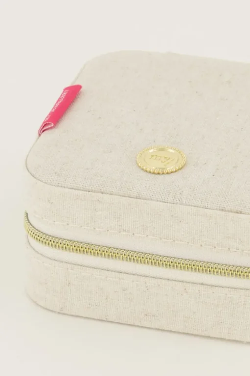 Beige Linnen Look Sieraden Etui Klein