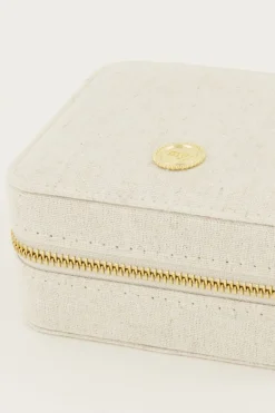 Beige Linnen Look Sieraden Etui Medium