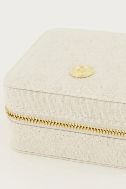 Beige Linnen Look Sieraden Etui Medium