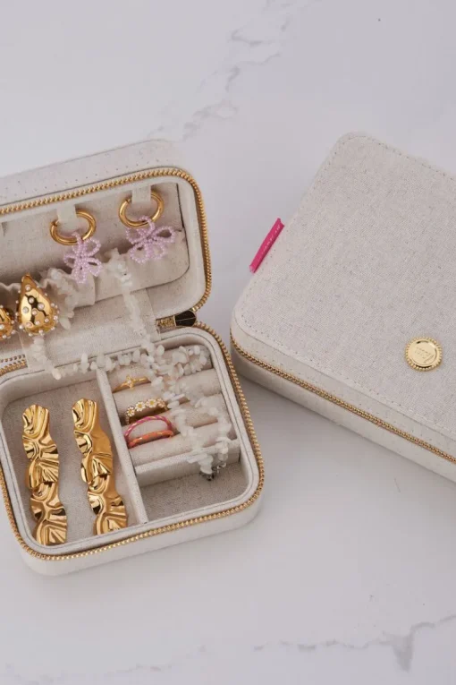 Beige Linnen Look Sieraden Etui Medium