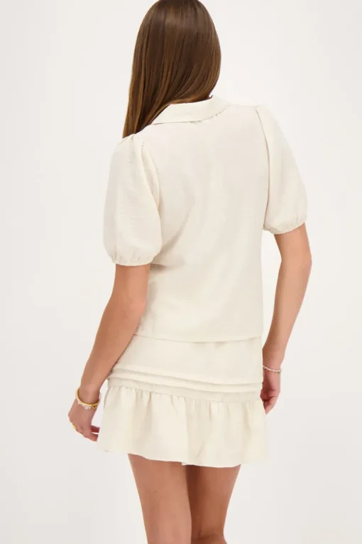 Beige Linnen Look Top Met Strikjes
