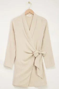 Beige Linnen Look Wikkeljurk