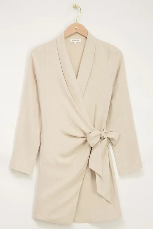 Beige Linnen Look Wikkeljurk
