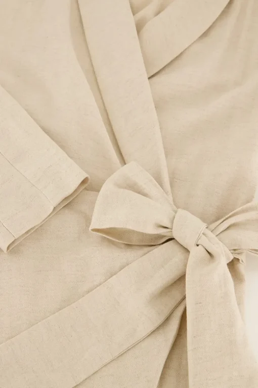Beige Linnen Look Wikkeljurk