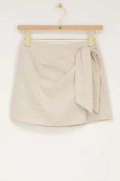 Beige Linnen Skort Met Studs