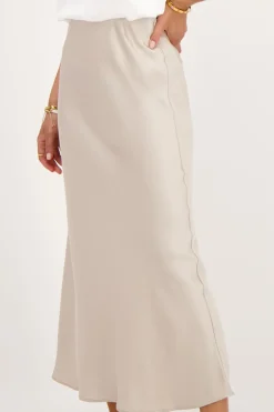 Beige Midi Satijnen Rok